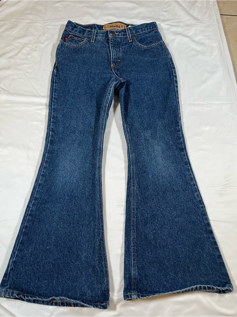 Mudd Jeans Vintage Y2K Super Flare Denim Medium Wash Blue Juniors Size 12